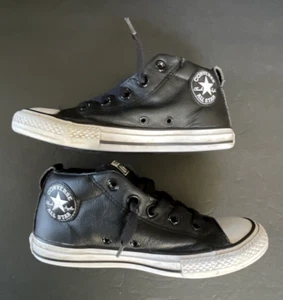 Black Leather Converse Chuck Taylor All Star Size 2 Junior ( 648581c) - Picture 1 of 8