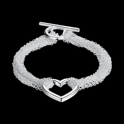 Lo último 925 Cadena Plata Esterlina Mujeres Hermosa Pulsera Dije Joyería Boda 20cm Foto 1 de 4