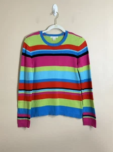 VTG Womens Striped Crewneck Sweater S Colorful 90s Kidcore Twee Retro Preppy - Picture 1 of 4