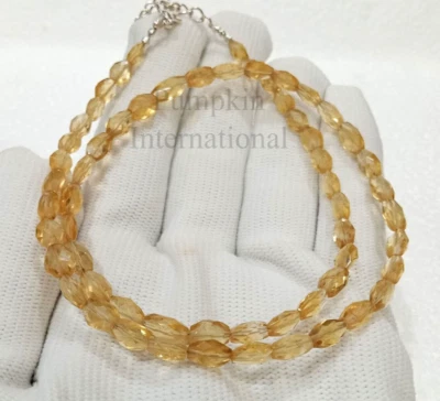 Collar de cuentas facetadas de piedras preciosas de citrino amarillo con bloqueo plateado - cadena Foto 1 de 4