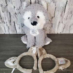 Fiesta Great Wolf Lodge Souvenir Peluche Gris Blanco Lobo + 2 Diademas - Imagen 1 de 11