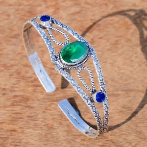 Chrome Diopside & Tanzanite Gemstone 925 Sterling Silver Cuff Bangle For Lovely - Picture 1 of 5