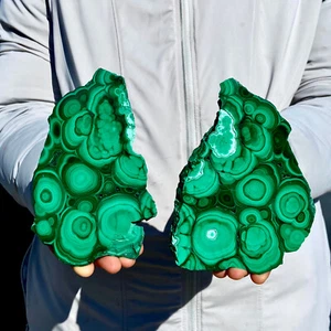 A Pair NaturalGreen Malachite Slab Quartz Crystal Slice Ore SpecimenHealing - Picture 1 of 16