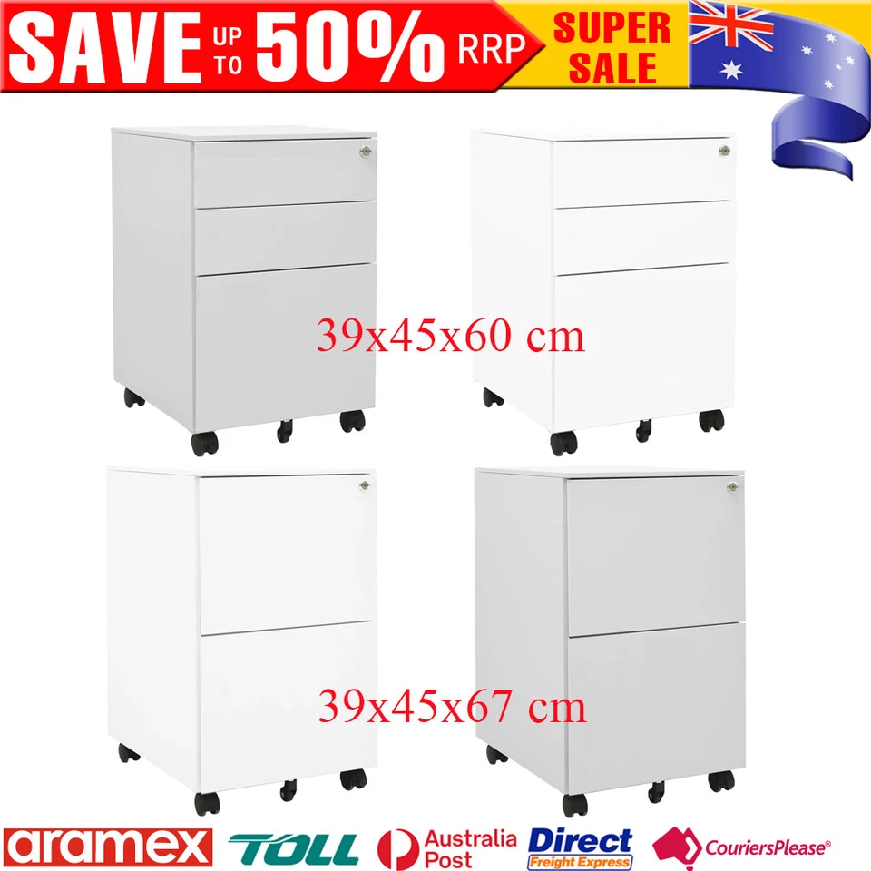 Mobile File Cabinet Steel Lockable Office Filing Storage 2/3 Drawers Organizer - image 1 of 1