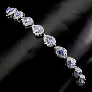 Bracciale estivo argento 925 pera tanzanite 4x3mm pietre preziose gioielli 10 pollici - Foto 1 di 10