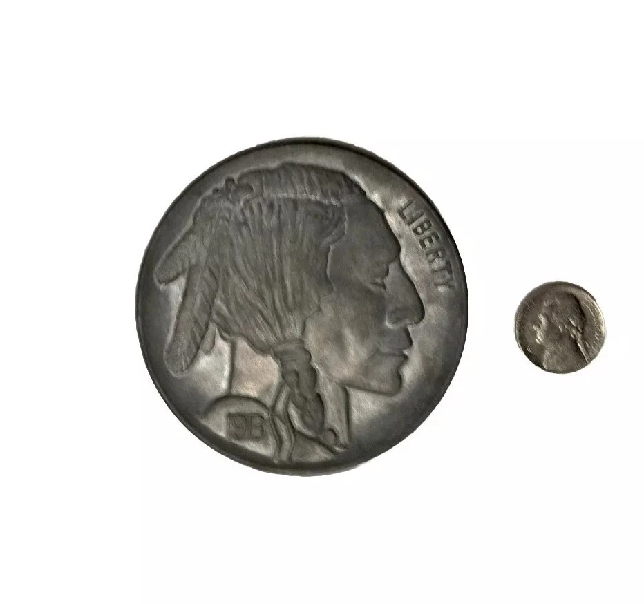 Buffalo Indian Head Nickel Vtg Large 3" Metal Medallion 1913 rp Novelty Coin - Image 1 of 4