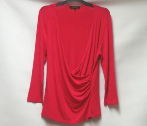 JAEGER LONDON RED FIXED WRAP STRETCH TOP V NECK ¾ SLEEVES UK S - Picture 1 of 4