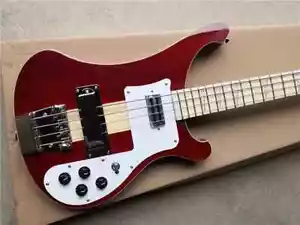 Standard 4 Strings Red Brown Guitar Bass Maple Neck Through Body White Pickguard - Picture 1 of 4