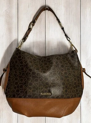 BOLSO DE HOMBRO CALVIN KLEIN MONOGRAMA MARRÓN HOBO CUERO CORREA CORTA 15x11x5 Foto 1 de 4
