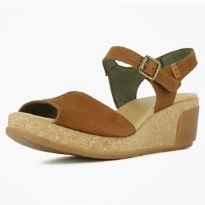El Naturalista ‘Leaves’ Leather Sling Back Wedge Heels in Wood/Nectar Size 40 - Picture 1 of 14