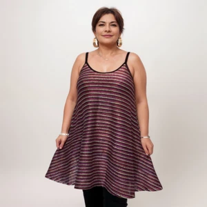 WOMENS VEST LADIES SPARKLY STRIPED STRAPPY LONG LENGTH CAMI SWING TOP PARTY - Picture 1 of 8