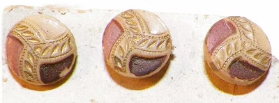 12 Beige Glass Buttons Gold Mauve Black Paint Czech Antique Diminutive NOS #6 - Image 1 of 3