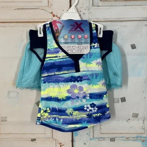 Set da bagno Zeroxposur per ragazze giovani stampa floreale top slip da bagno pantaloncini da bambina taglia M - Foto 1 di 11