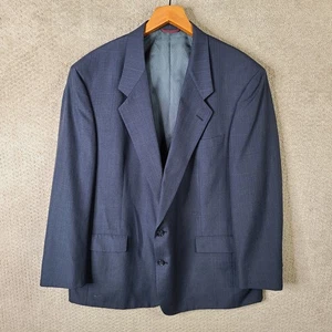 Vintage Hart Schaffner Marx Jacket Mens 48L Blue Plaid Blazer Wool 2 Button Coat - Picture 1 of 12