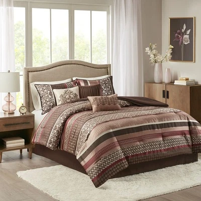 7 Piece Comforter Set Red Cal King, King, Queen,100% polyester jacquard - Image 1 of 4