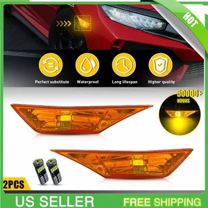 2PCS White LED Fender Side Marker Light Turn Signal For 2016-2021 Honda Civic - Picture 1 of 15