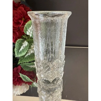 Jarrón de vidrio esmerilado vintage Fidenza Italia hoja en relieve texturizado vidrio artístico transparente Foto 1 de 3