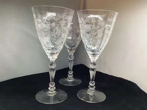 3 Vintage Glass Fostoria Chintz Water Goblets/ Wine Stems 7 5/8 Inches High - Picture 1 of 9