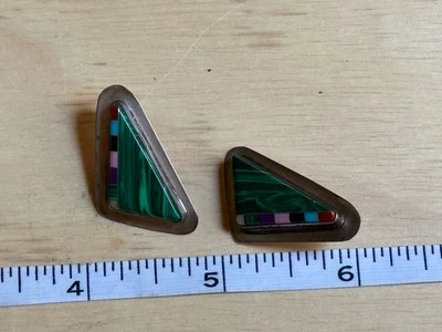 Серьги-гвоздики из стерлингового малахита коралла оникса бирюзового знака ремесленника M 925 - Изображение 1 из 4