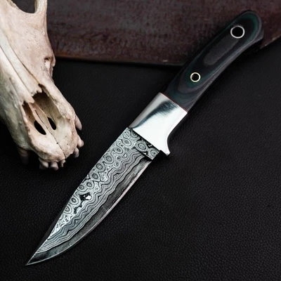 Cuchillo Damasco/Acero 8.7" Listo para Regalo Full Tang Hunt it Hunt + Funda de Cuero Foto 1 de 4
