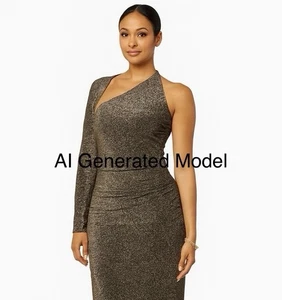 Neu mit Etikett Terea by Andrea Pitter gold Glitzer Einarmkleid Größe Large - Bild 1 von 12