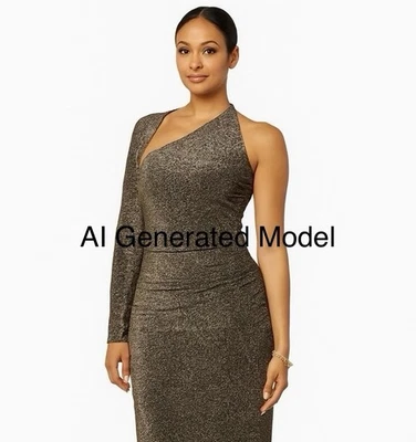 Nuevo con etiquetas Vestido Terea by Andrea Pitter Dorado Brillo Manga Una Talla Grande Foto 1 de 4