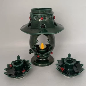 Vtg Lefton Holly Berry Tea light Lantern & Pair Chamber Candle Holder - Picture 1 of 9
