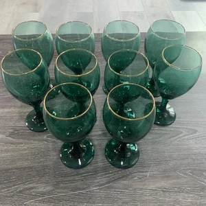 10 copas/copas de vino vintage libbey vidrio lágrima verde enebro 7" borde dorado - Imagen 1 de 5