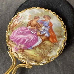 Limoges Fragonard Hand Purse Porcelain Vintage Mirror Antique W/ Case - Picture 1 of 5