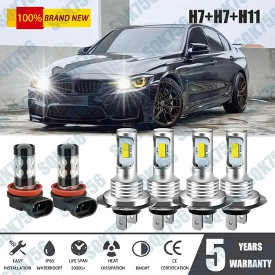 For BMW 328i 2007-2016 6x Bulbs Car LED Headlight Hi/Low Beams + Fog Lamps 6000K - Image 1 of 4