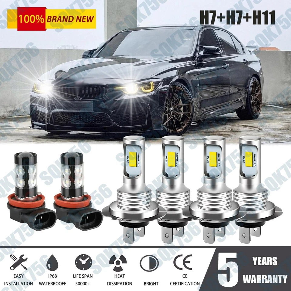 Para BMW 328i 2007-2016 6x Bombillas Coche LED Luces Altas/Bajas + Faros Antiniebla 6000K Foto 1 de 4