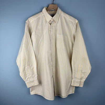 Camisa a Rayas LL Bean Para Hombres 16.5 33 Oxford Botones Ajuste Tradicional Amarillo Azul Foto 1 de 4