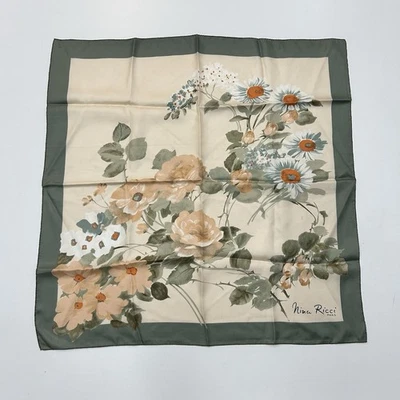 Stunning Vintage Nina Ricci Flowers Hand Rolled Silk Scarf Made in France - Image 1 of 4