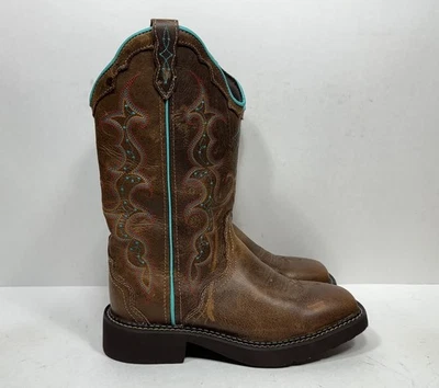 Justin Botas Gitanas Mujer Talla 7 B L2900 Marrón Cuero Turquesa Western  Foto 1 de 4
