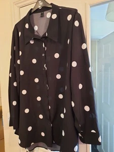 Womens Shein Black White Spot Shirt Over Shirt Size 4xl 24 Uk Beautiful - Picture 1 of 3