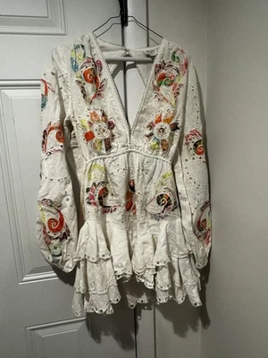 Hemant Nandita Cora Mini Dress Motley Floral Eyelet S Colorful Women’s LS - Image 1 of 4