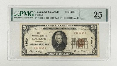 1929 $20 National Currency PMG VF25 LOVELAND COLORADO Banknote US Note Fr 1802-1 - Image 1 of 2