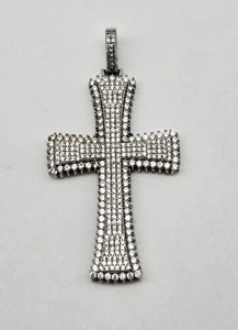 Sterling Silver JTS Hip Hop Bling Cross Pendant w/ Micro Pave Clear Gemstones  - Picture 1 of 4