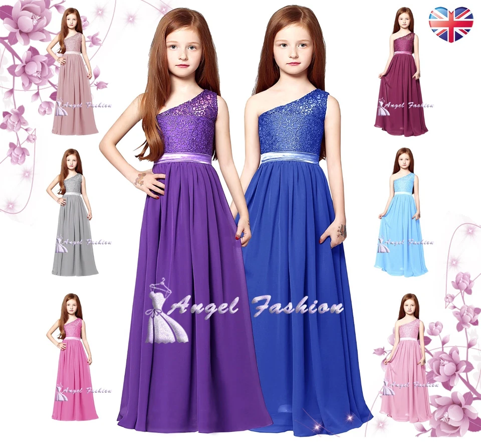 Chiffon Gorgeous One Shoulder Junior Party Prom Wedding Bridesmaid dress 6-14Ys - Image 1 of 1