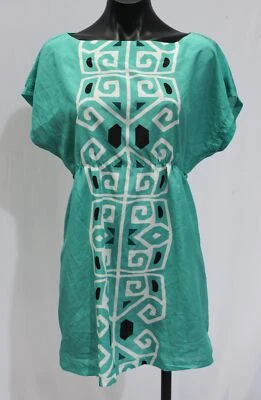 Charlotte Russe 女式 Y2K 部落印花 S/S 迷你连衣裙 LB3 绿松石中号 — 第 1/4 张图片