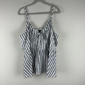 NUOVA canotta midi cami grigio torrido righe bianche cotone peplo cravatta davanti taglia 4X - Foto 1 di 7