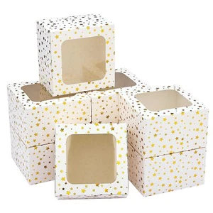 30pcs 4x4x2.5in Christmas Cookie Boxes, White Bakery Boxes with Window Gold Foil - Picture 1 of 7