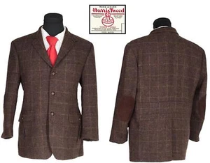 Men's 42 R Harris Tweed Brown Windowpane 100% Wool Norfolk Jacket Blazer New!! - Picture 1 of 8