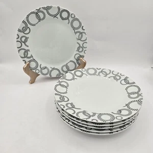 Set of 6 PIER 1 One ECLIPSE 8" Salad Plates Geometric Circles Dots White Black - Picture 1 of 6