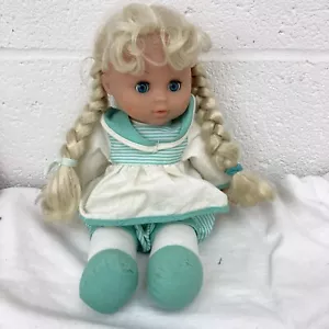 VINTAGE 12” Braid Girl DOLL; HEAD/HANDS PLASTIC; BODY SOFT; Blue EYES OPEN CLOSE - Picture 1 of 8