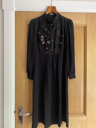 Abito Miu Miu Designer 100% seta ricamato appliqué midi taglia 40 UK 8