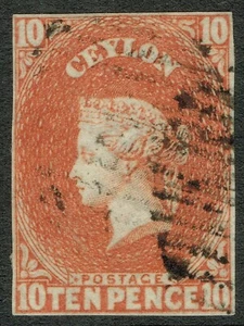 Ceylon 1857 SG9 10d Dull Vermilion 4m Ex Lionheart Fine/VF Used Cat. £325.00 - Picture 1 of 1