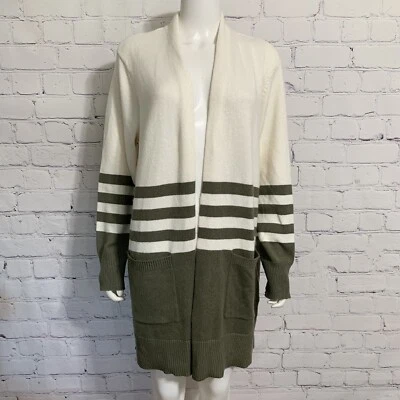 Michael Kors женщин XL драпированный кардиган слоновой кости зеленая полоса длинным рукавом открытый новый - Изображение 1 из 4