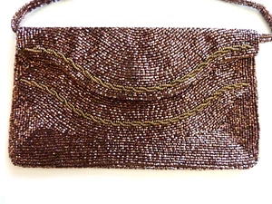 Vintage Beaded Two-Tone Brown Clutch Hand Made Japan Richere by Walbours Satchel - Picture 1 of 10