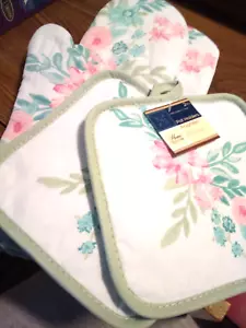 (NWT) Set of 4 HOME COLLECTION Spring Floral Oven Mitts & Pot Holders Kitchen - Picture 1 of 6